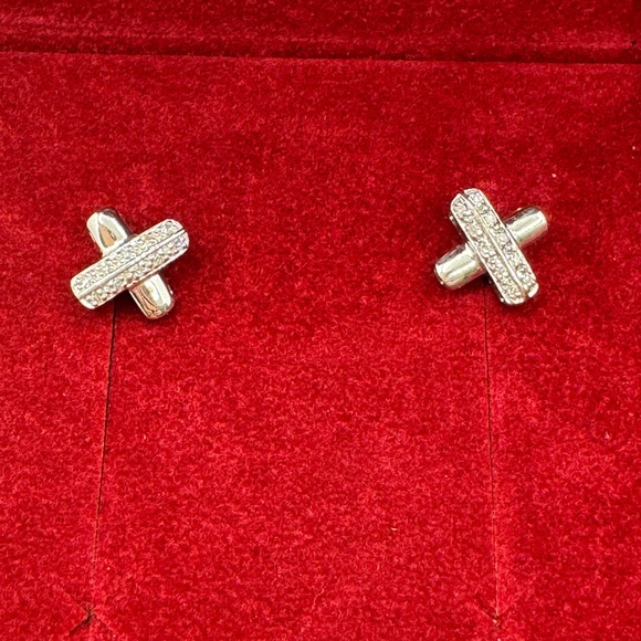 Affinity Diamond Sterling Earrings “X” Criss Cross .925 Classic‎ - Picture 5 of 6